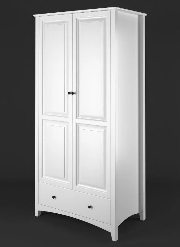 Armoire Lagopus 118 blanche | Pin massif | 200 x 92 x 60 cm | 2 portes, 1 tiroir, penderie, 3 étagères, 4 compartiments