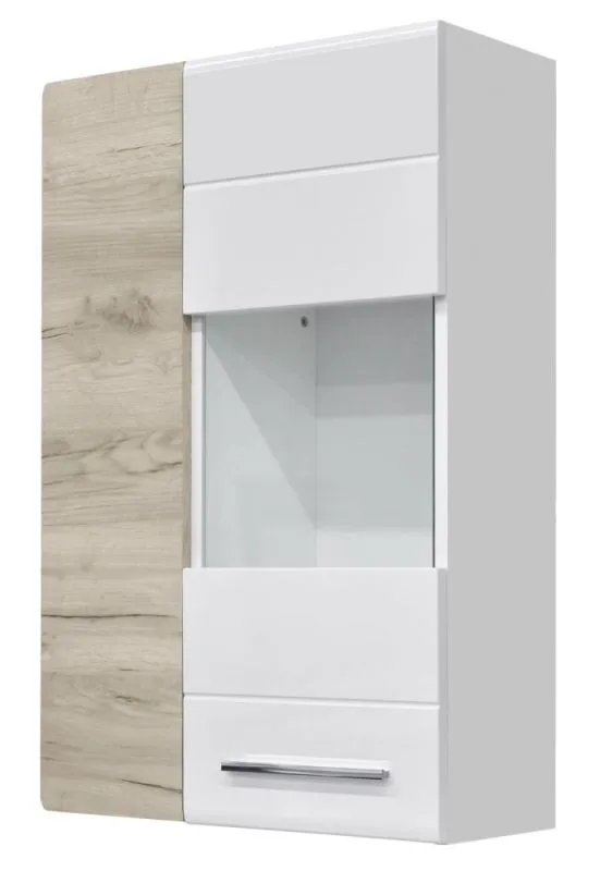 Vitrine murale Colmenar 02 | Chêne gris / Blanc brillant | 99 x 65 x 27 cm