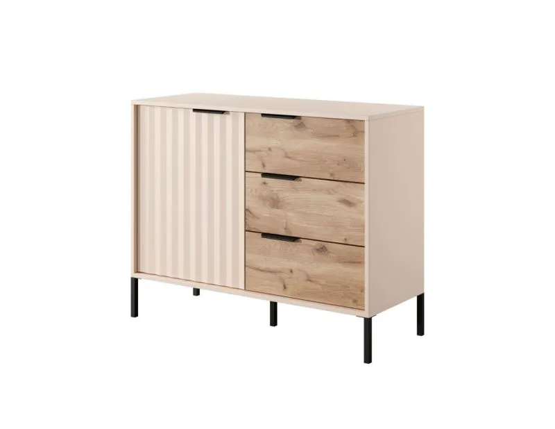 Commode étroite Fouchana 04 | Beige & Chêne Viking | 3 tiroirs | 81 x 103 x 39,5 cm