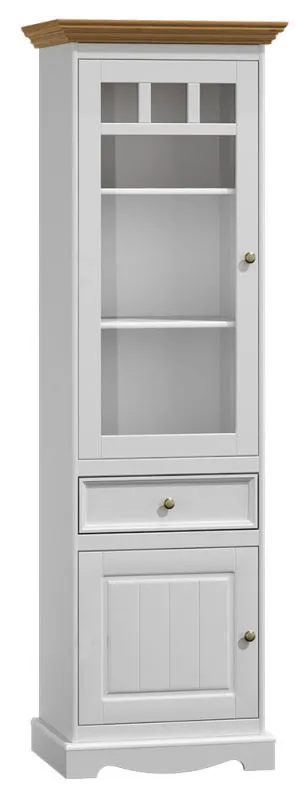 Vitrine Gyronde 14 | Charnière gauche | Pin massif blanc/chêne | 190 x 60 x 45 cm