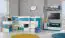 Lit fonctionnel / lit d'enfant / lit mezzanine avec base de lit et bureau "Geel" 21, blanc / turquoise - surface de couchage : 90 x 200 (l x L)