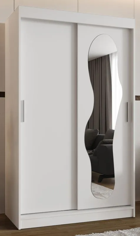 Armoire à portes coulissantes Lagginhorn 06 | 1,2 m | Blanc | Porte miroir | 5 compartiments | 2 tringles