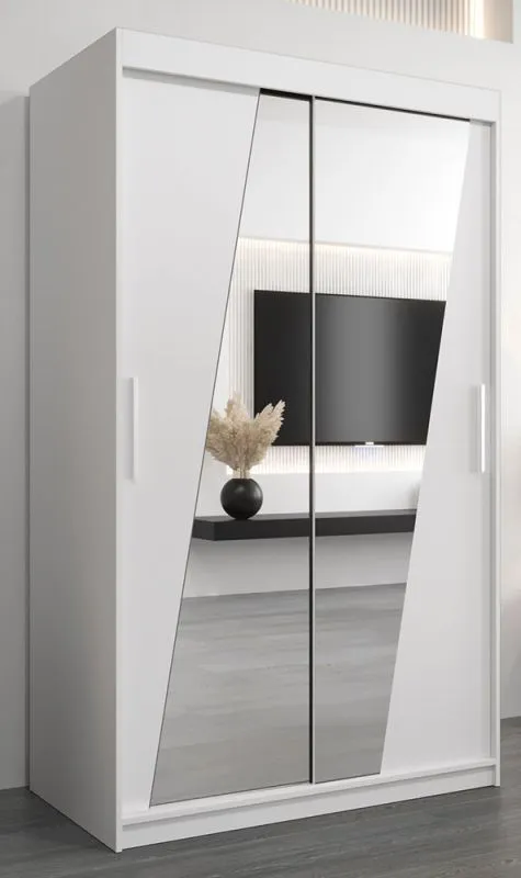 Armoire à portes coulissantes Guajara 02 avec miroir | Blanc mat | 200 x 120 x 62 cm