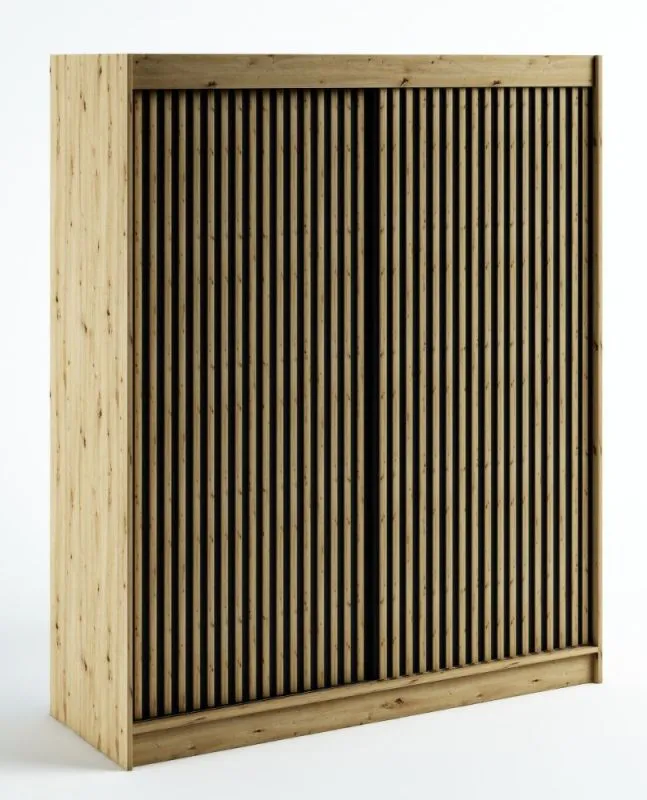 Penderie à portes coulissantes Borgis 04B | Chêne Artisan & Noir mat | 200 x 180 x 62 cm | Rangement fonctionnel