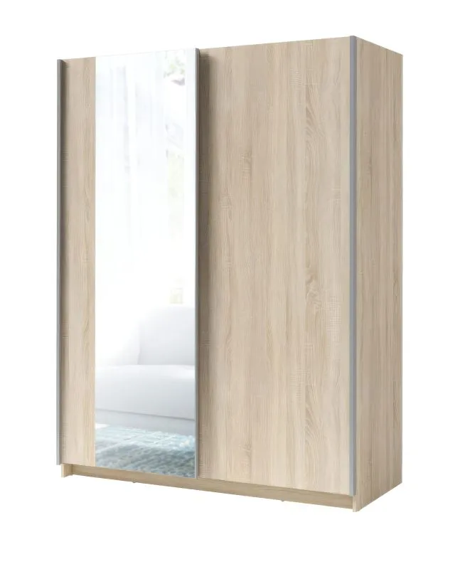 Armoire à portes coulissantes Trikala 08 | Chêne | 198 x 150 x 60 cm | Porte miroir, rangements spacieux