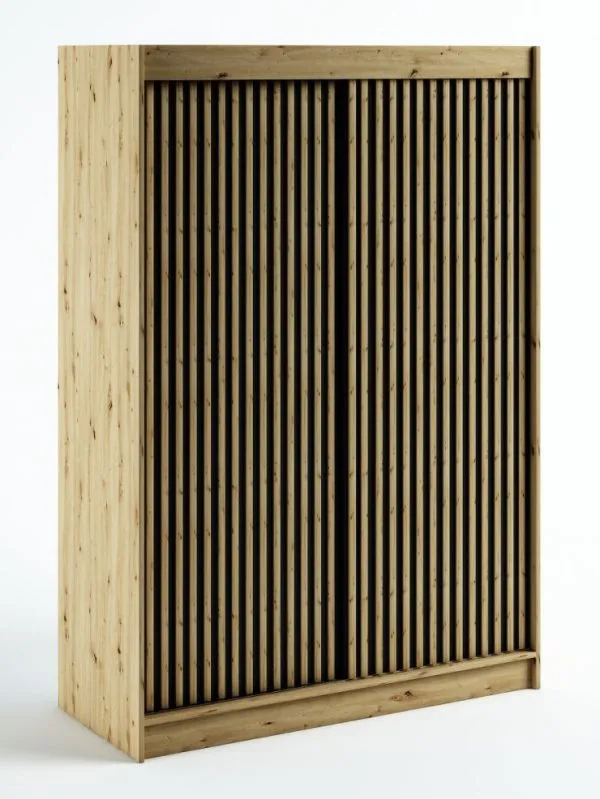 Armoire à portes coulissantes 200x150x62 cm | Chêne Artisan & Noir mat | Borgis 03B | Design moderne