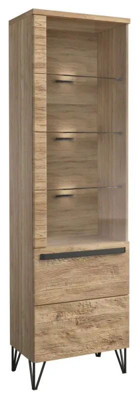 Vitrine Buzet 03 | Chêne / Noir | 201 x 56 x 40 cm | Porte à charnière gauche | Style moderne