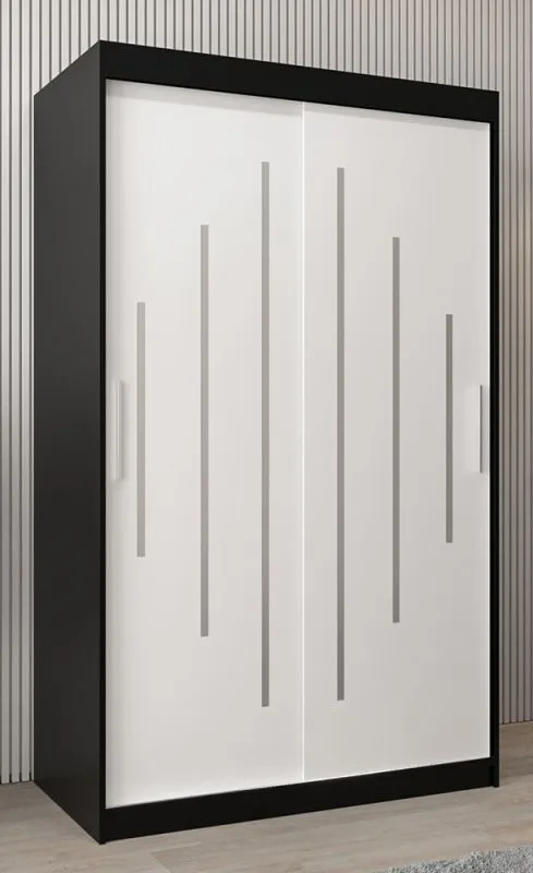 Armoire à portes coulissantes / Penderie Pilatus 02, Couleur : noir / blanc mat - Dimensions : 200 x 120 x 62 cm (h x l x p)