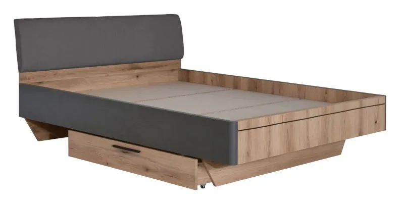 Lit double Cerdanyola 14 | Chêne & Gris | Couchage 160 x 200 cm | Design moderne & robuste