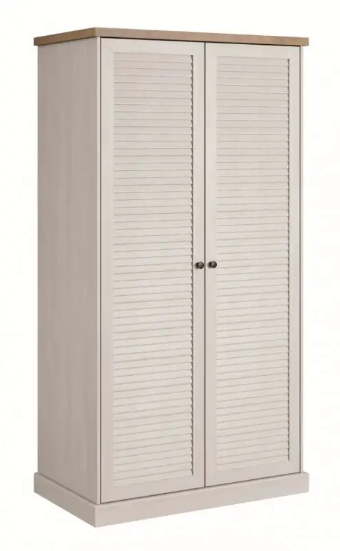 Armoire à portes battantes / armoire Lägern 07, couleur : blanc pin / brun chêne - 203 x 107 x 62 cm (h x l x p)