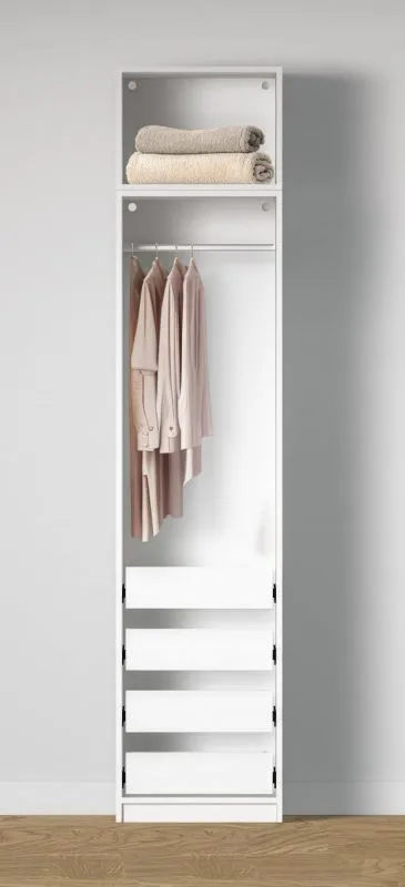 Armoire ouverte / Étroite / Couleur : Blanc / 4 tiroirs / 1 tringle à vêtements / 51,5 x 55 x 234 cm / 1 compartiment / Design moderne et simple
