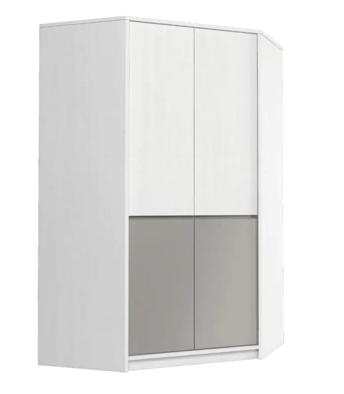 Armoire à portes battantes / armoire d'angle Alwiru 05, couleur : blanc pin / gris - 197 x 108 x 108 cm (h x l x p)