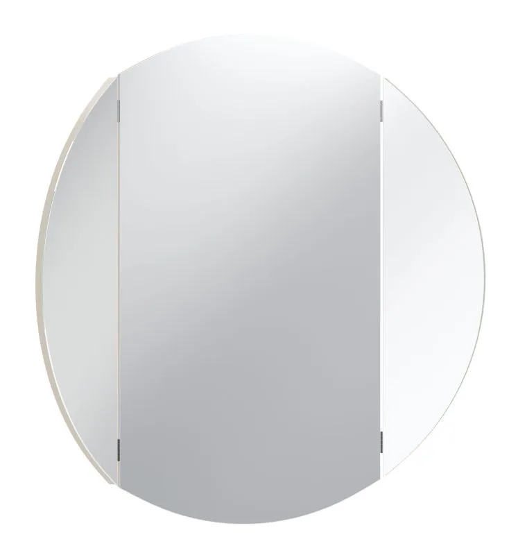 Miroir avec côtés basculants / Couleur : Beige / Diamètre : 80 cm / Miroir de théâtre / Rond