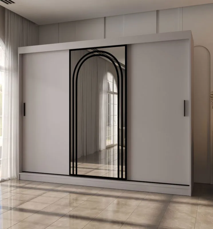 Armoire à portes coulissantes / Cachemire / 10 compartiments / 2 tringles à vêtements / 250 x 62 x 200 cm / Armoire / Porte miroir / Finition haut de gamme / Design moderne