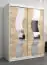 Armoire à portes coulissantes / Penderie Hacho 03 avec miroir, Couleur : Blanc mat / Chêne de Sonoma - Dimensions : 200 x 150 x 62 cm ( H x L x P)