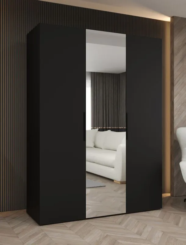 Armoire penderie Korab 72 | Noir | 1 porte miroir | 2 tringles | Soft-Close | 1,5 m largeur