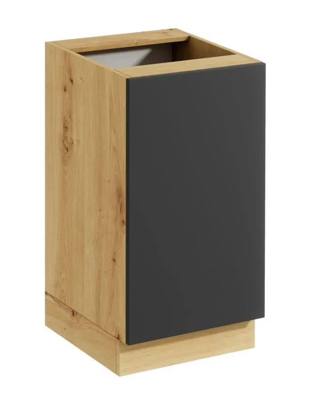 Meuble bas de cuisine / Chêne Artisan / Gris / 45 x 46,8 x 82 cm / Face sans poignée / Ouverture par pression / Matterhorn 10 / 1 porte / 2 compartiments