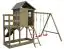 Tour de jeux S19B avec toboggan ondulé, balançoire double, balcon, bac à sable et échelle en bois - Dimensions : 378 x 369 cm (l x p)
