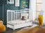 Lit à barreaux neutre / lit bébé, pin massif, Avaldsnes 07, couleur : blanc - dimensions : 93 x 124 x 65 cm (h x l x p), avec un tiroir
