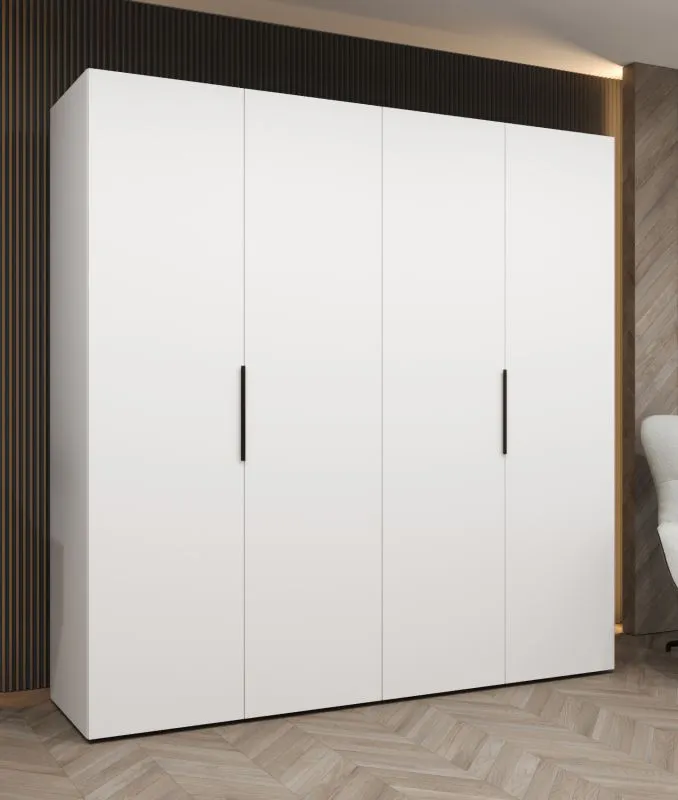 Armoire penderie portes battantes Korab 25 | Blanc | 4 portes | 2 mètres | Poignées noires | Soft-Close