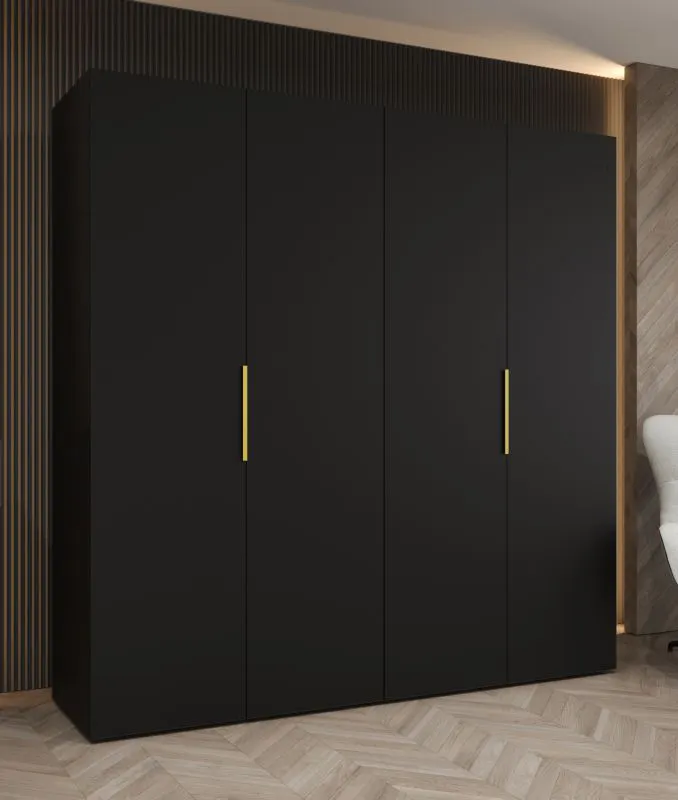 Armoire penderie noire 2 m | Portes battantes soft-close | 2 compartiments | Poignées or | Série Korab 30