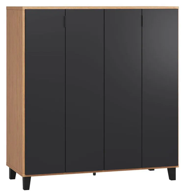 Meuble bar Leoncho 03 | Chêne & Noir | 122 x 112 x 47 cm | Design moderne, Soft Touch, LED