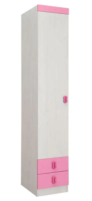 Chambre d'enfant - Armoire à porte battante / Armoire Luis 17, couleur : chêne blanc / rose - 218 x 40 x 52 cm (H x L x P)