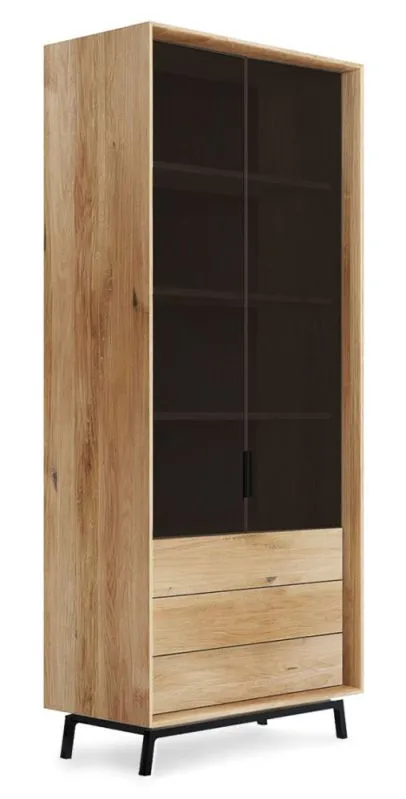 Vitrine Salleron 08 | Chêne sauvage massif huilé | Naturel / Noir | 185 x 100 x 45 cm