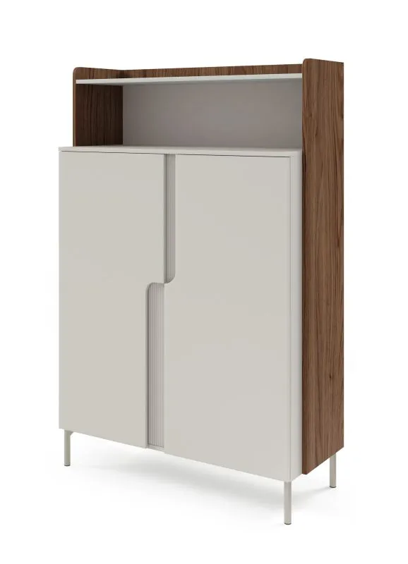 Commode / Couleur : Cachemire / Noyer Alba / 2 portes battantes / 3 compartiments / 103 x 42 x 160 cm / Pieds en métal / Fonction Push-to-open
