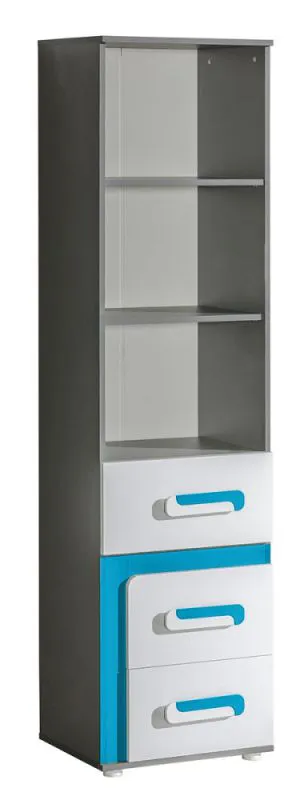 Étagère Oskar 05 pour chambre ado | Anthracite, blanc et bleu | 192 x 50 x 40 cm