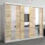 Armoire à portes coulissantes / Penderie Polos 06 avec miroir, Couleur : Blanc mat / Chêne de Sonoma - Dimensions : 200 x 250 x 62 cm (H x L x P)