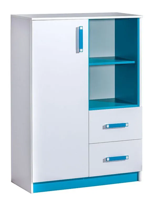 Commode enfant Frank 06 | Blanc/Bleu | 125 x 90 x 40 cm | Rangement fonctionnel