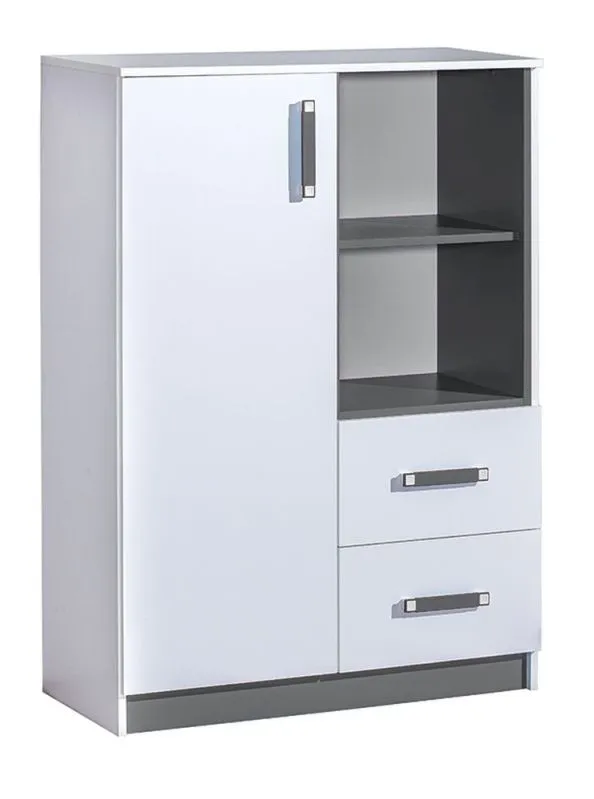Commode enfant Frank 06 | Blanc et gris moderne | 125 x 90 x 40 cm | Rangement spacieux