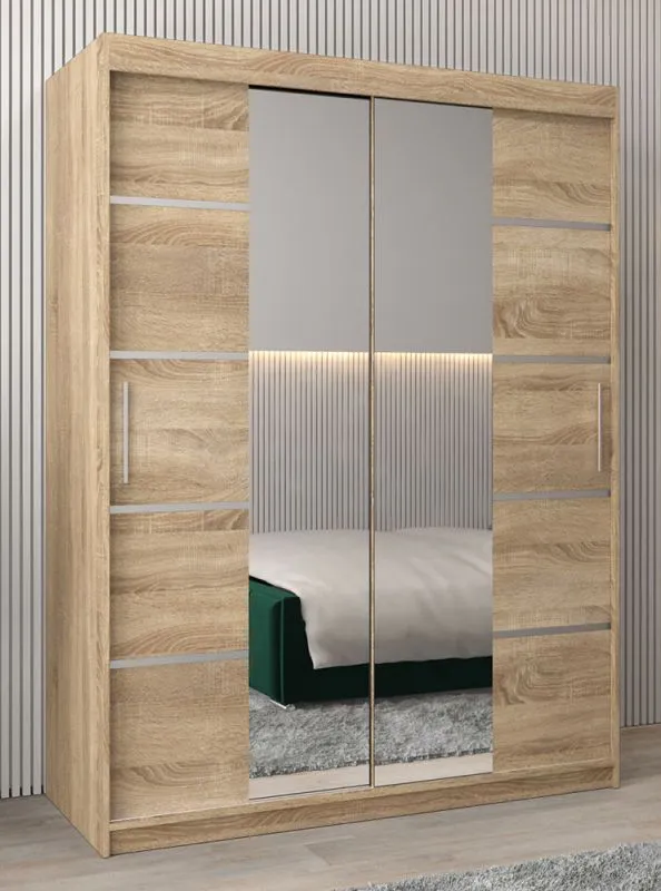 150 cm de large Armoire à portes coulissantes avec 5 casiers et 2 portes | Couleur: Chêne Sonoma | Laminée Abbildung
