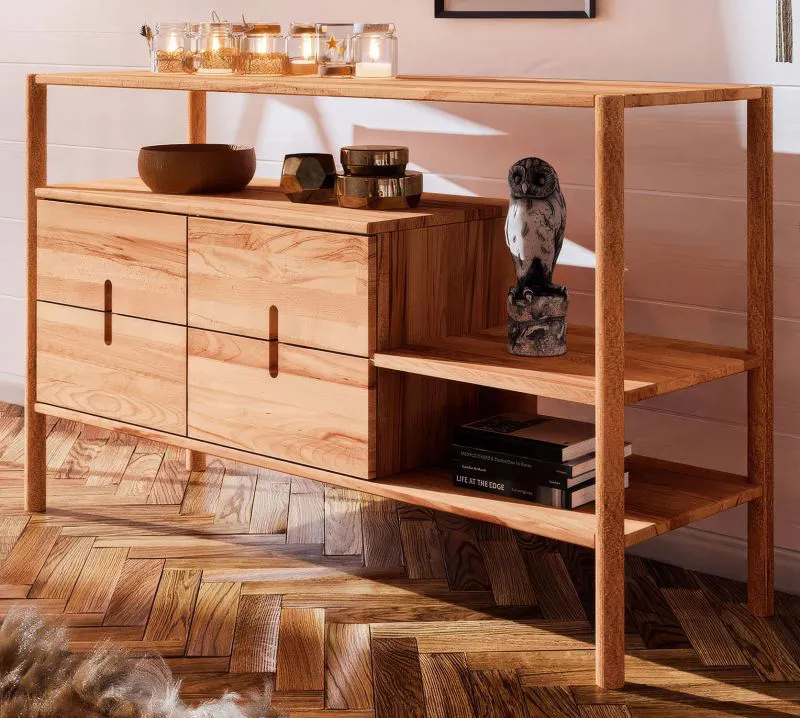 Étagère Wellsford 34 en hêtre cœur massif huilé | 86 x 142 x 46 cm | Design raffiné