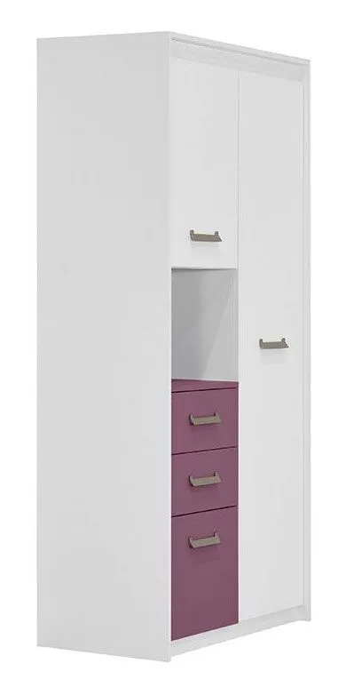 Armoire enfant Koa 05 | Blanc / Violet | 203 x 96 x 52 cm | Design moderne, rangements pratiques