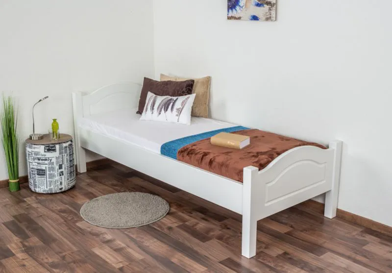 Lit simple / lit d'appoint en hêtre massif, blanc 113, sommier à lattes inclus - 80 x 200 cm (L x l)