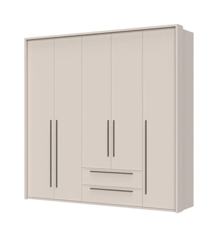 Armoire offrant un espace de rangement suffisant, modèle Neiafu 45, couleur : cachemire, deux tiroirs, dimensions : 226 x 232 x 60 cm, trois tringles à vêtements, système de fermeture en douceur, pieds réglables