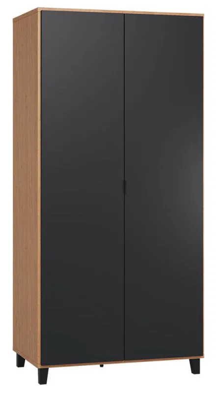 Armoire portes battantes Leoncho 13 | Chêne / Noir | 195 x 93 x 57 cm | Soft Touch | LED intégrée