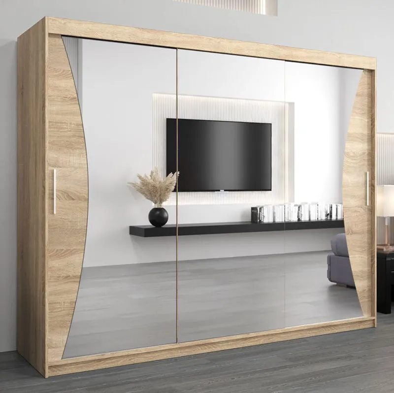 Armoire à portes coulissantes avec miroir Serbota 06 | Espace optimisé | 200 x 250 x 62 cm | Finition chêne Sonoma