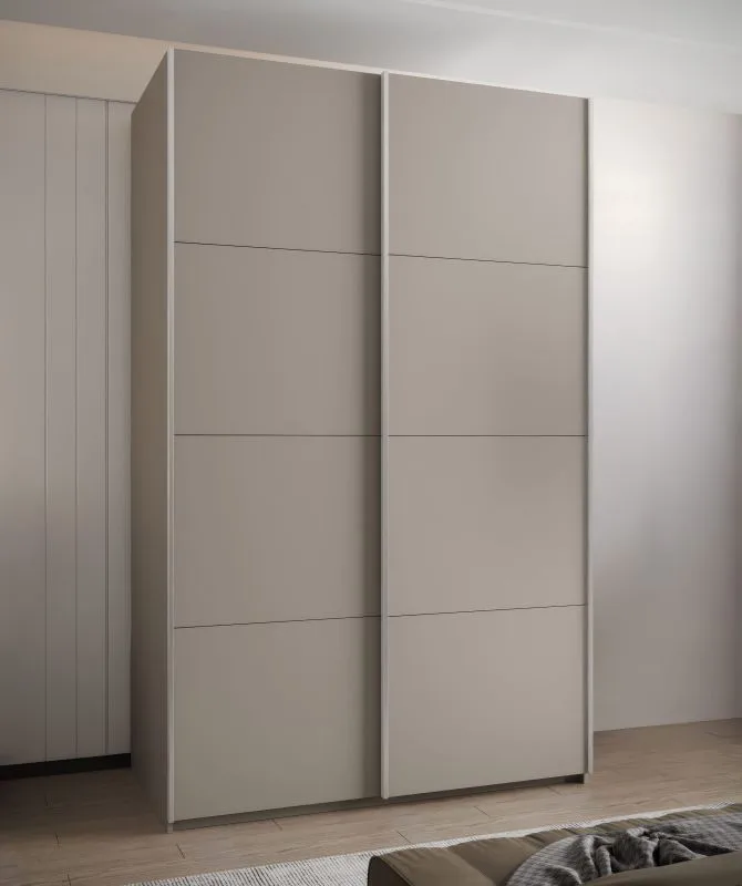Penderie / Armoire à portes coulissantes / 245,5 x 160 x 64 cm / 2 tringles à vêtements /2 portes coulissantes / 11 compartiments / 6 étagères / Couleur : Cachemire / Soft-Close