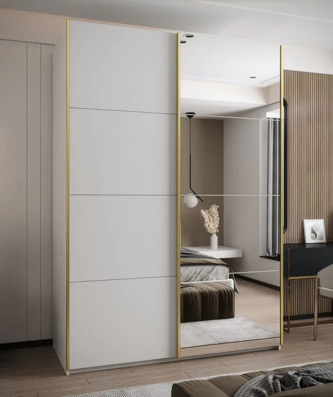 Penderie / Armoire à portes coulissantes / Couleur : Blanc / 245,5 x 170 x 64 cm / 2 tringles à vêtements / 11 compartiments / 2 portes coulissantes / Soft-Close / Miroir