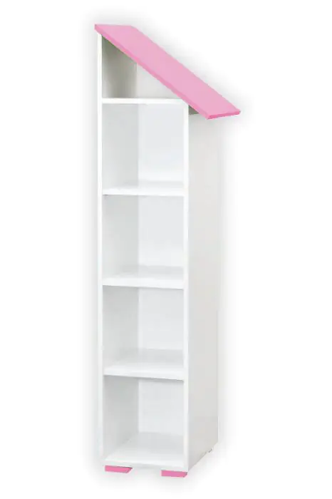 Chambre d'enfant - Bibliothèque Daniel 03, Couleur : Blanc / Rose, Finition à droite - 165 x 43 x 44 cm (H x L x P)