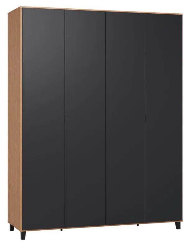 Armoire penderie Leoncho 15 | Chêne / Noir | 239 x 185 x 57 cm | Soft Touch, LED, Soft Close