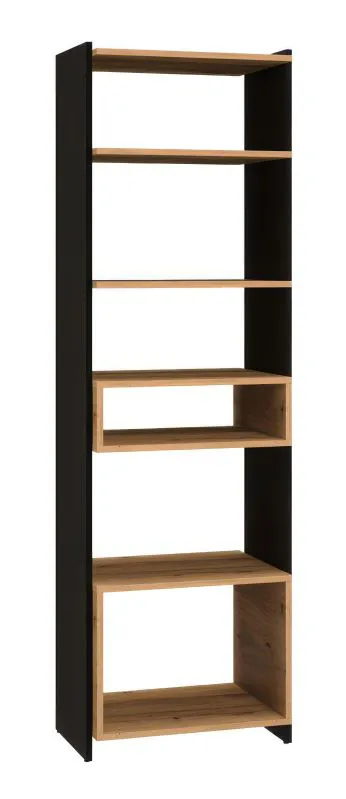 Bibliothèque design 180 x 55 x 40 cm | Finition chêne artisan & noir | Série Trezevant 02