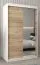 Armoire à portes coulissantes / Penderie Bisaurin 2C avec miroir, Couleur : Blanc mat / Chêne de Sonoma - Dimensions : 200 x 120 x 62 cm ( H x L x P)