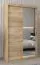 Armoire à portes coulissantes / Penderie Bisaurin 2C avec miroir, Couleur : Chêne de Sonoma - Dimensions : 200 x 120 x 62 cm ( H x L x P)
