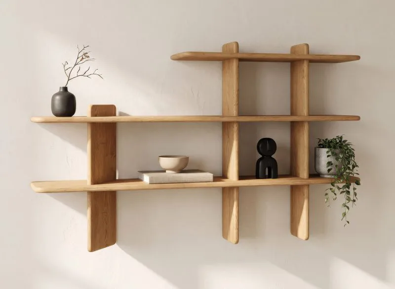 Étagère / Couleur : chêne naturel / Bois massif / Chêne huilé / 140 x 25 x 86 cm / 3 compartiments / Élégante / Fonctionnelle / Pour le salon