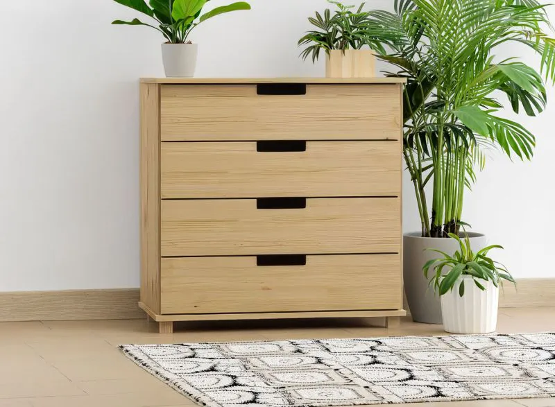 Commode en pin massif naturel 003 | 100 x 100 x 42 cm | Design moderne, 4 tiroirs spacieux