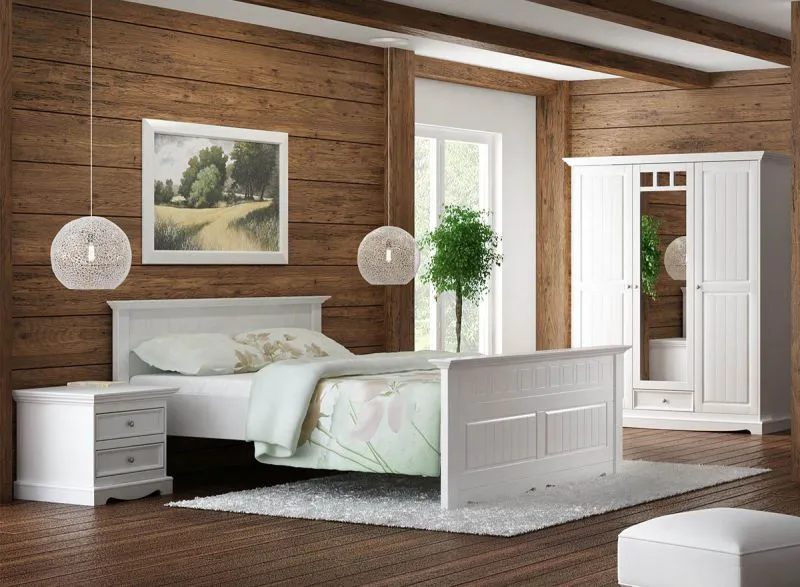 Chambre complète Gyronde 4 pièces | Pin massif blanc | Style campagne | 140x200 cm